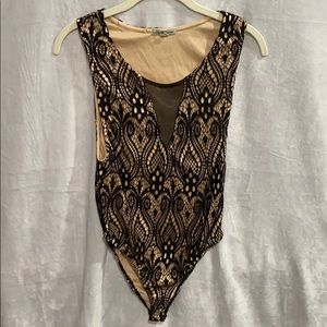 Charlotte Russe Black and Tan lace bodysuit
